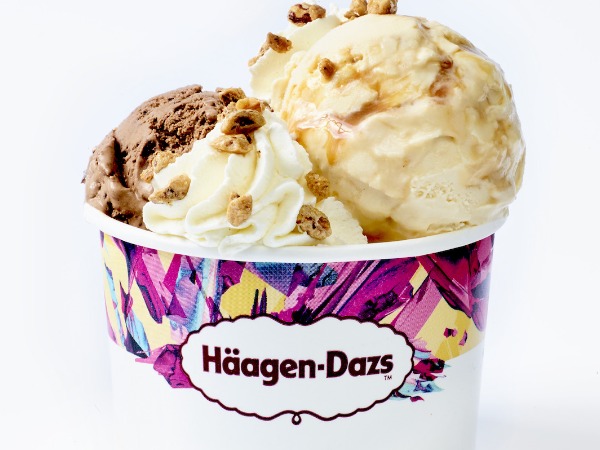 Two scoops of Haagen-Dazs ice cream in a dish