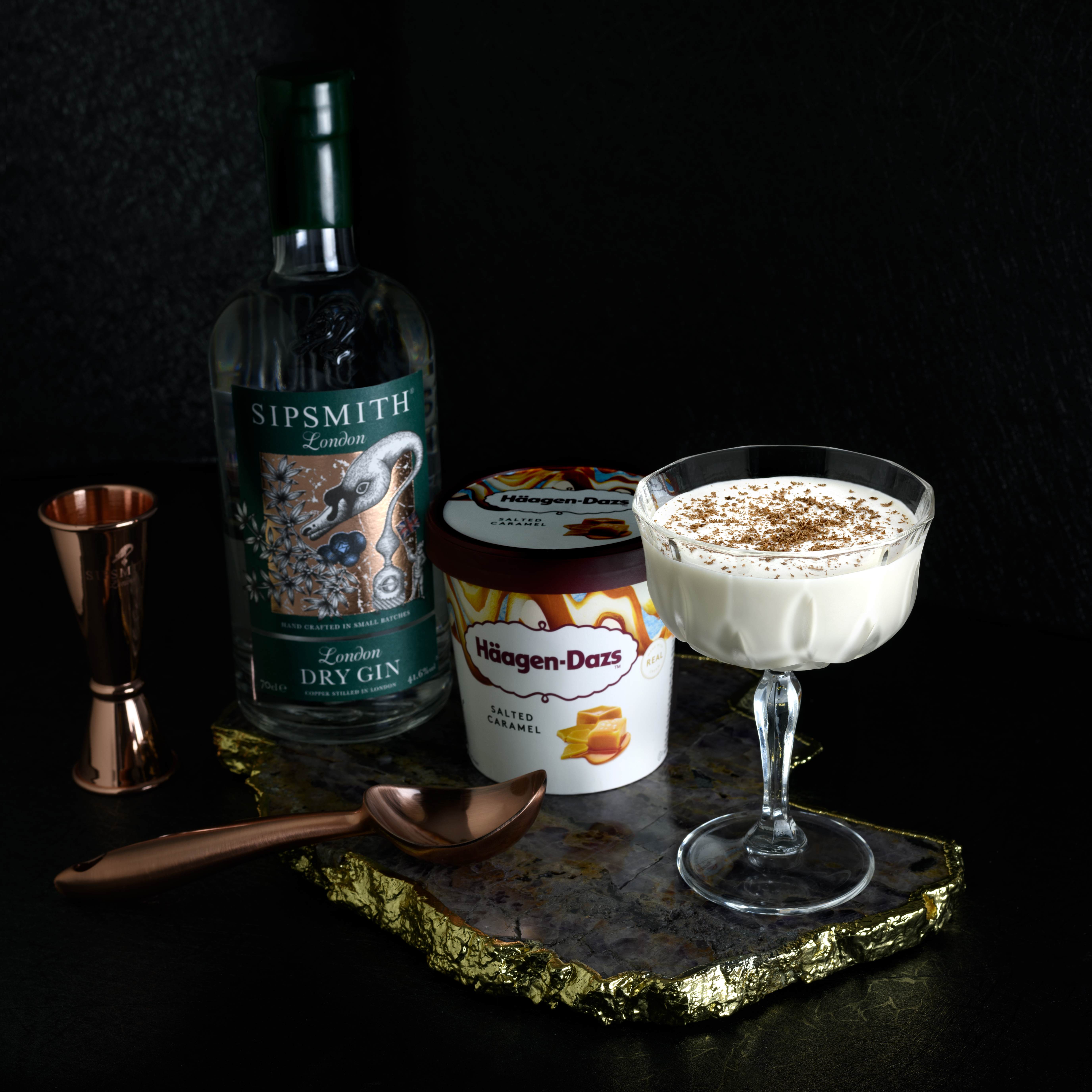 Cocktail made with Haagen Dazs and Sipsmith caramel royale